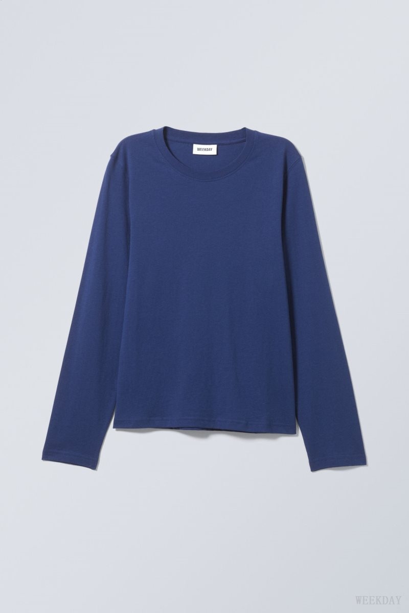 Weekday Essence Standard Long Sleeve Dark Blue | FLMT0922