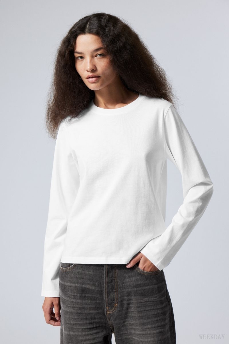 Weekday Essence Standard Long Sleeve White | OIGP0561