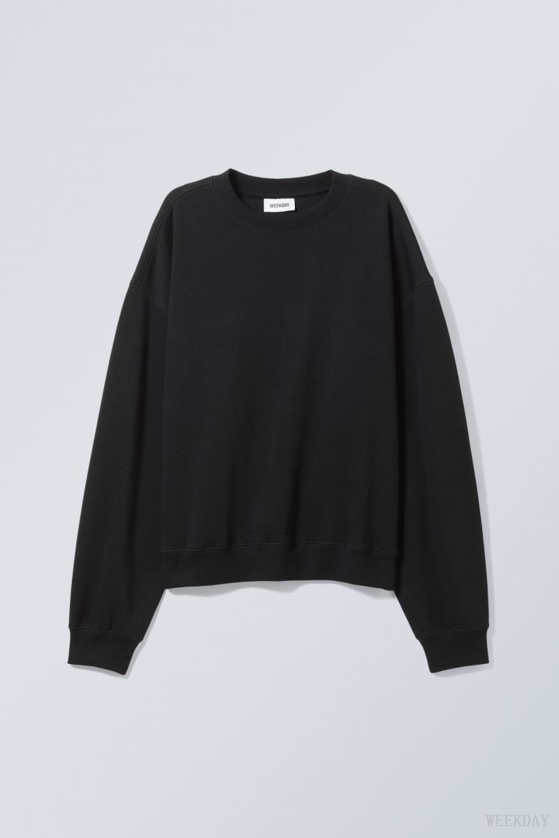 Weekday Essence Standard Sweatshirt Black | IZWQ0090