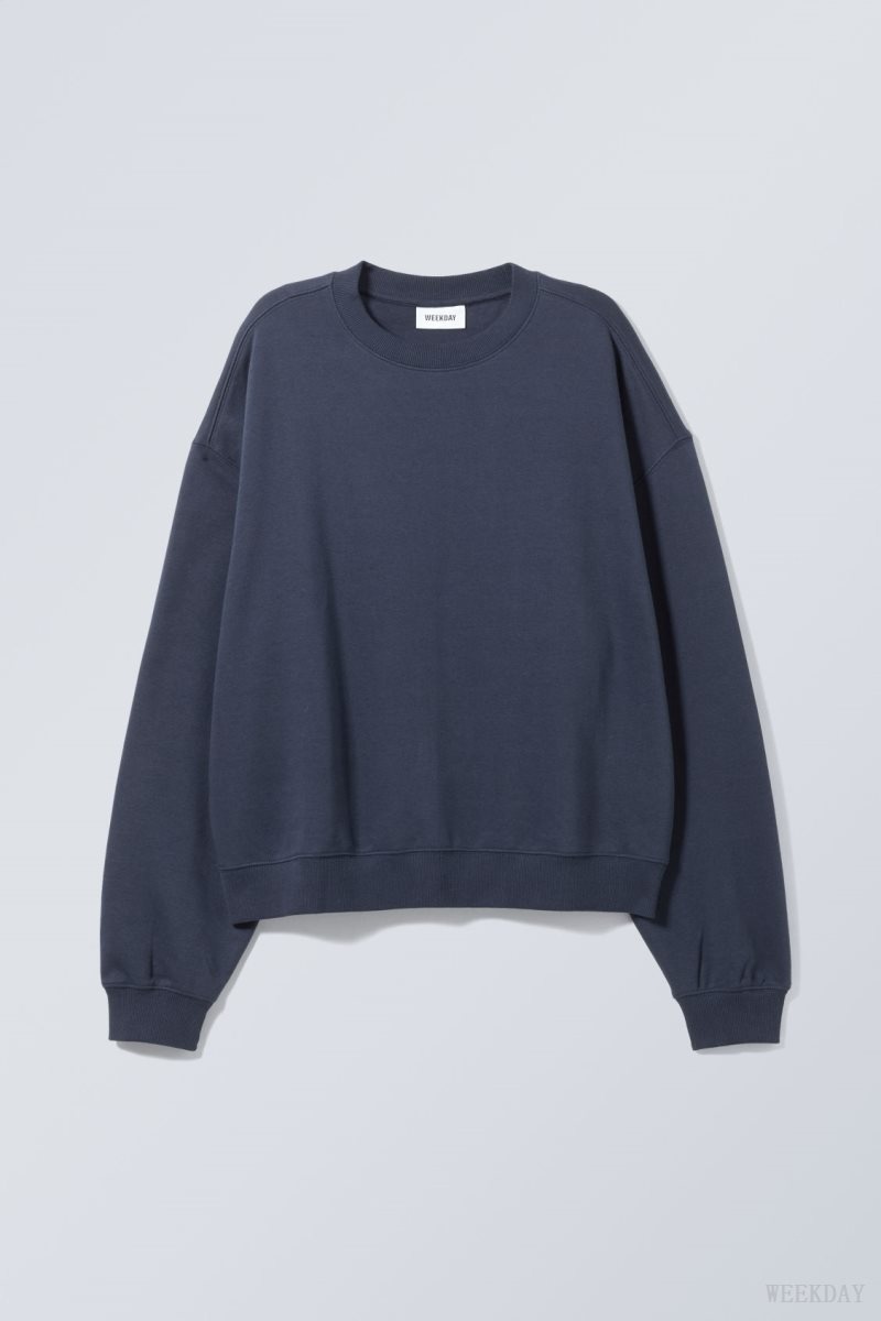 Weekday Essence Standard Sweatshirt Dark Blue | PDCS9960