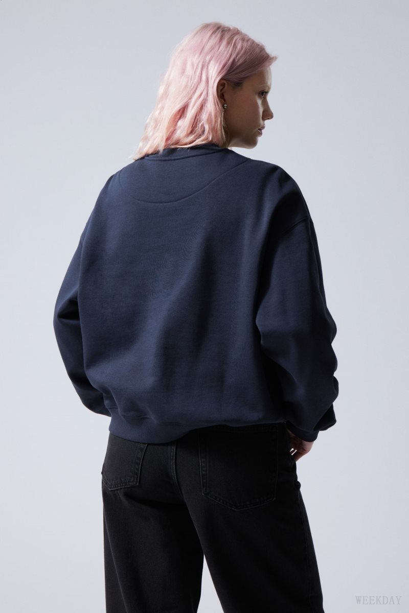 Weekday Essence Standard Sweatshirt Dark Blue | PDCS9960