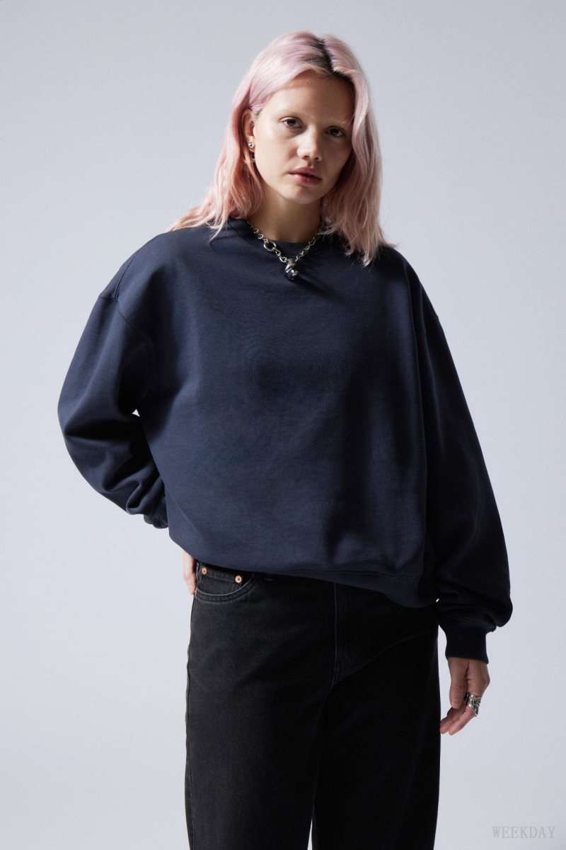 Weekday Essence Standard Sweatshirt Dark Blue | PDCS9960