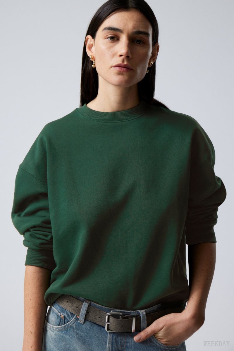 Weekday Essence Standard Sweatshirt Dark Green | JJOS9662