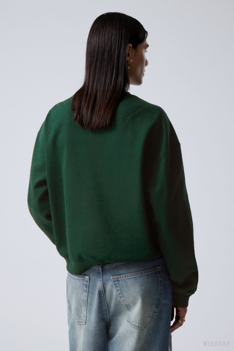 Weekday Essence Standard Sweatshirt Dark Green | JJOS9662