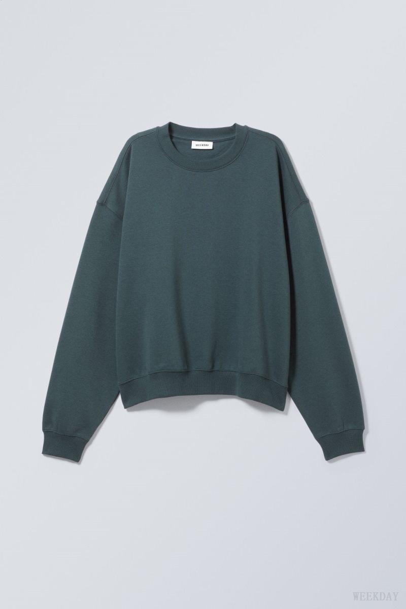 Weekday Essence Standard Sweatshirt Dark Turquoise | CJIU4739