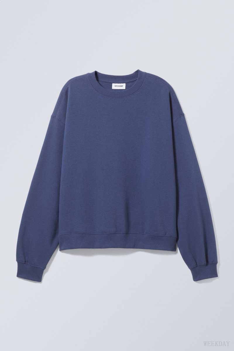 Weekday Essence Standard Sweatshirt Dark Blue | UZOT5306