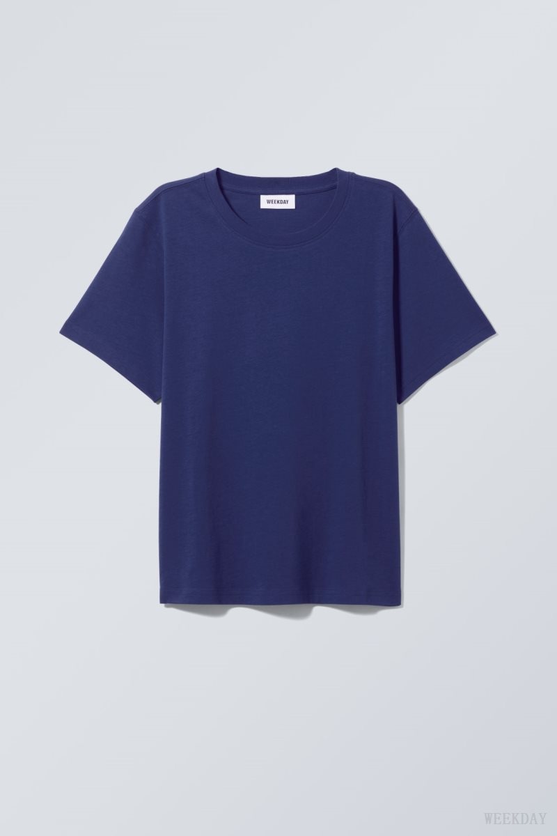 Weekday Essence Standard T-shirt Dark Blue | XWSQ7011