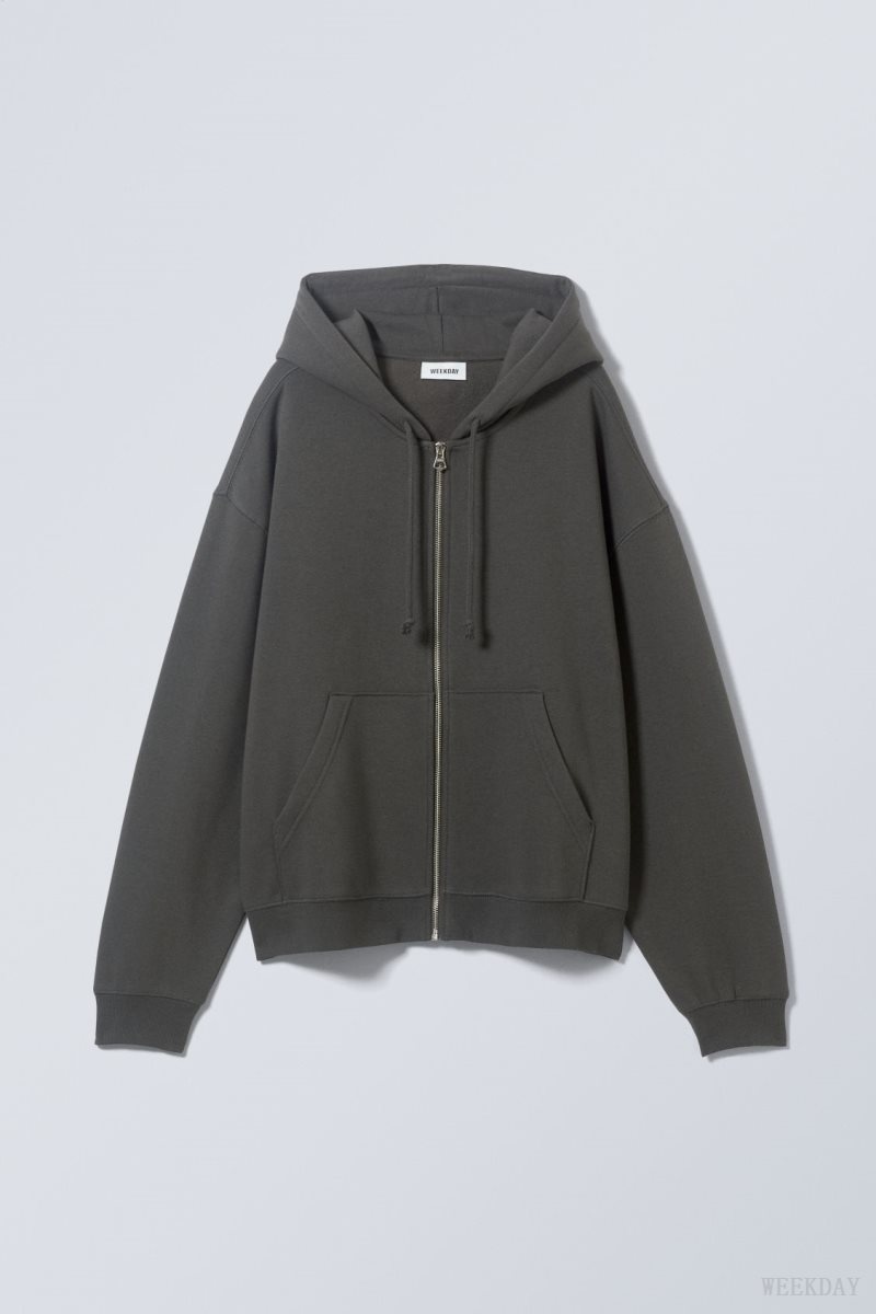 Weekday Essence Standard Zip Hoodie Dark Grey | TSQD1709