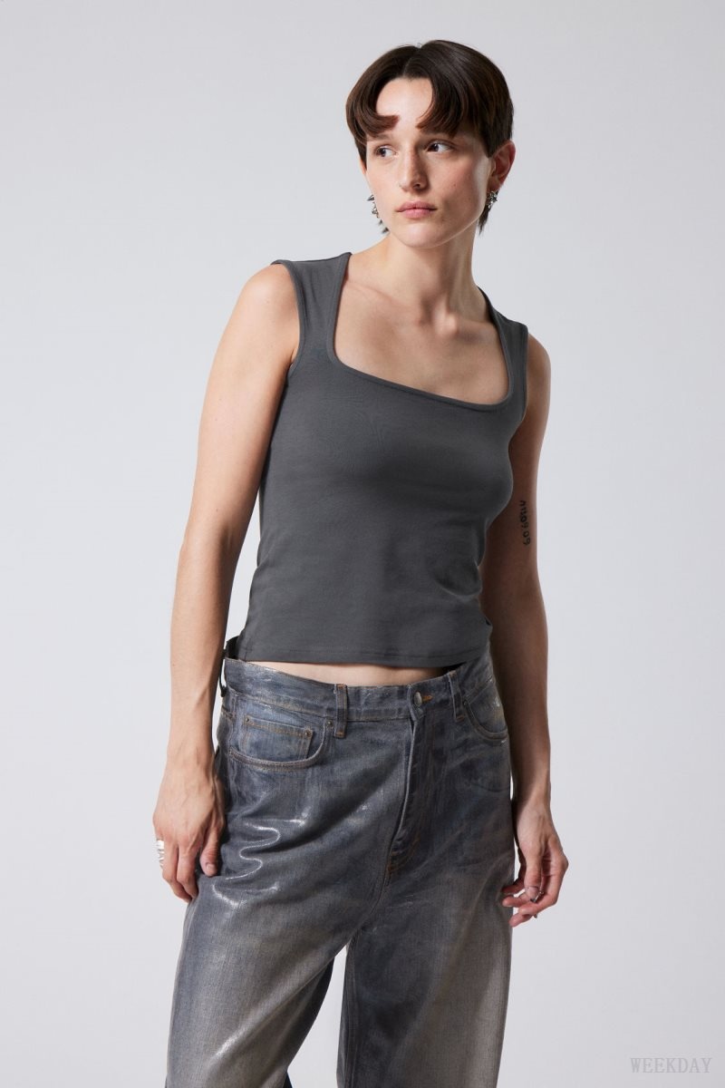 Weekday Esti Tank Top Dark Grey | KZNN6811