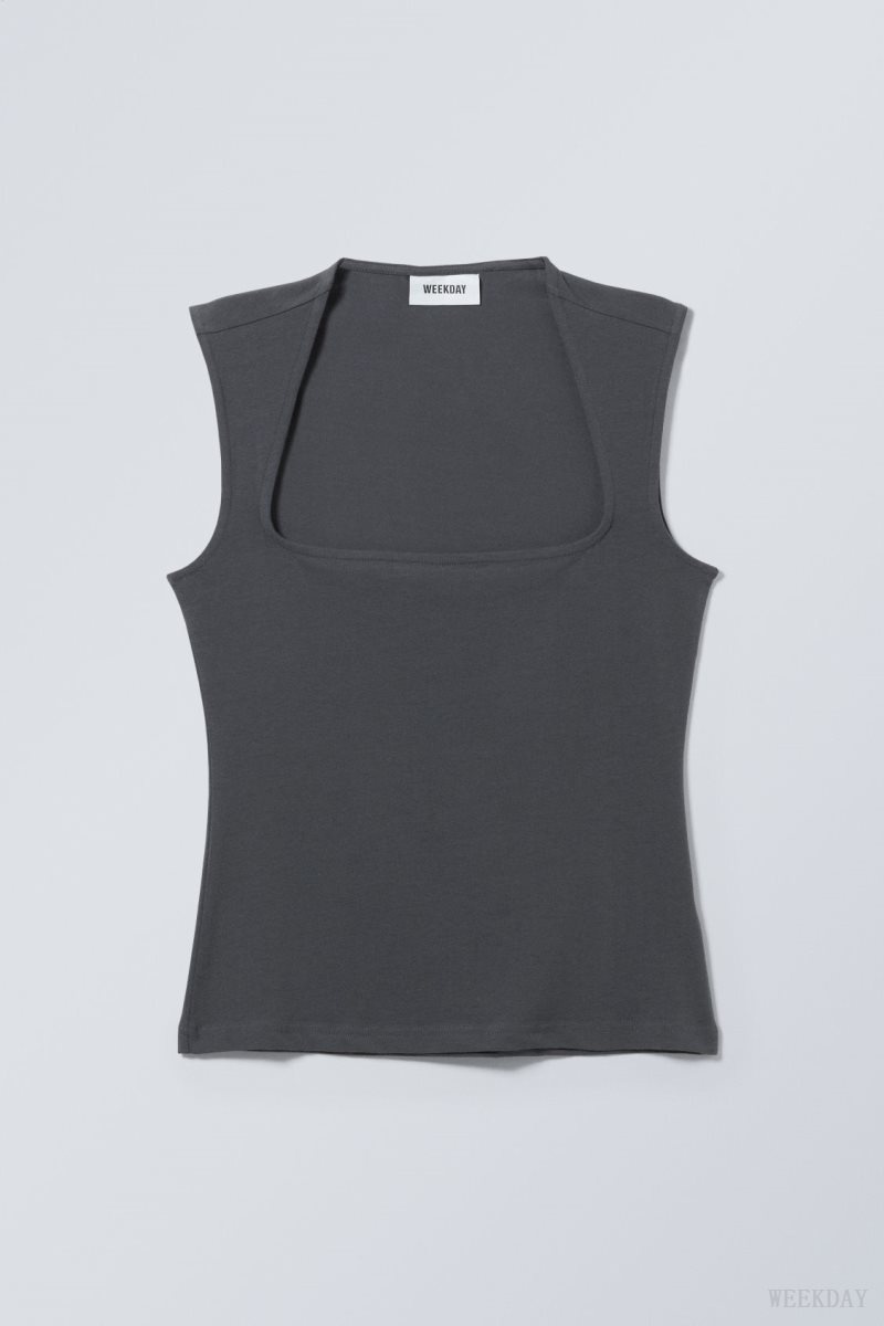 Weekday Esti Tank Top Dark Grey | KZNN6811