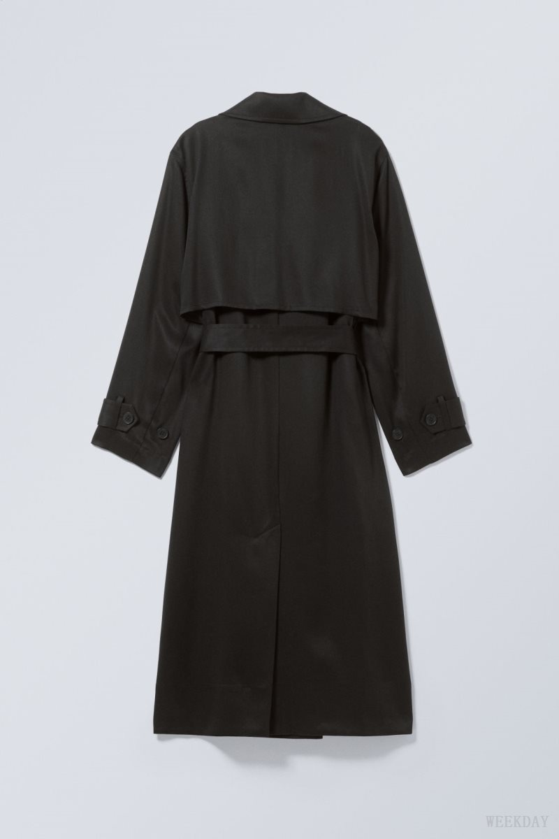 Weekday Evelyn Relaxed Lyocell Trench Coat Black | VOOQ0832