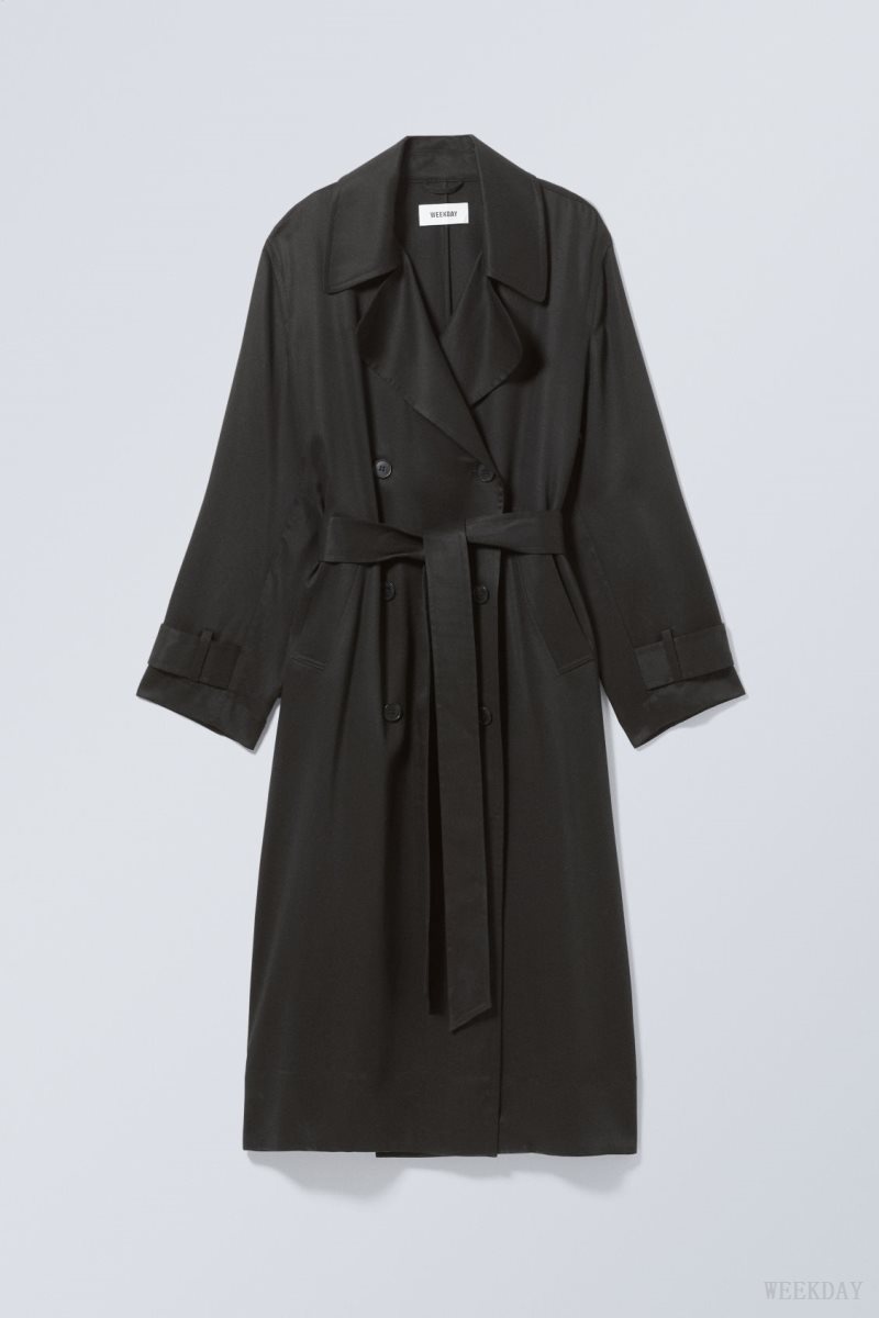 Weekday Evelyn Relaxed Lyocell Trench Coat Black | VOOQ0832