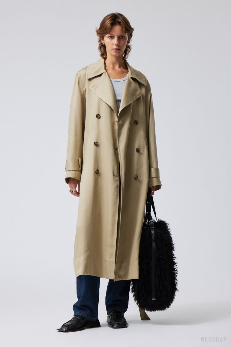 Weekday Evelyn Relaxed Lyocell Trench Coat Beige | GXJK8866