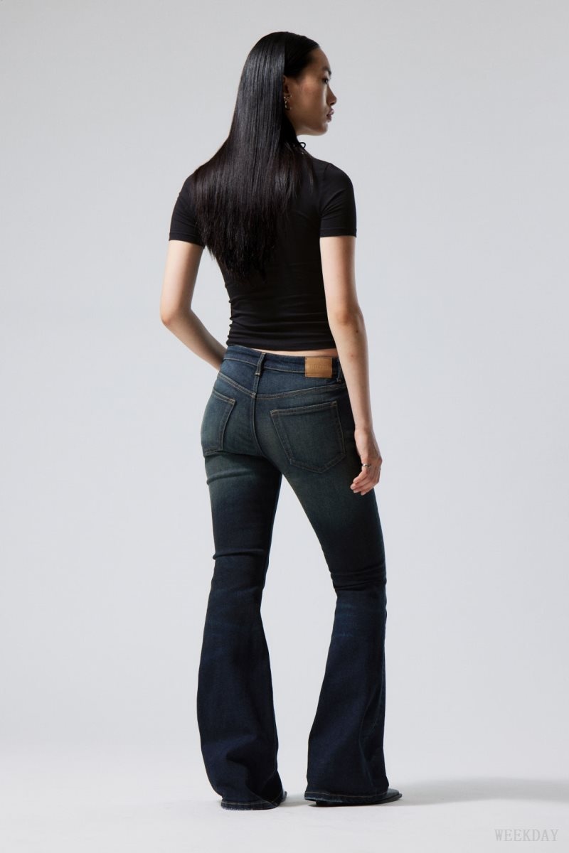 Weekday Flame Low Flared Jeans Blue | CVNR1944