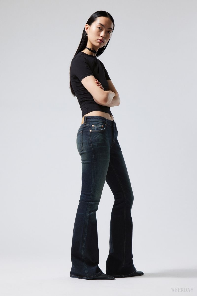 Weekday Flame Low Flared Jeans Blue | CVNR1944