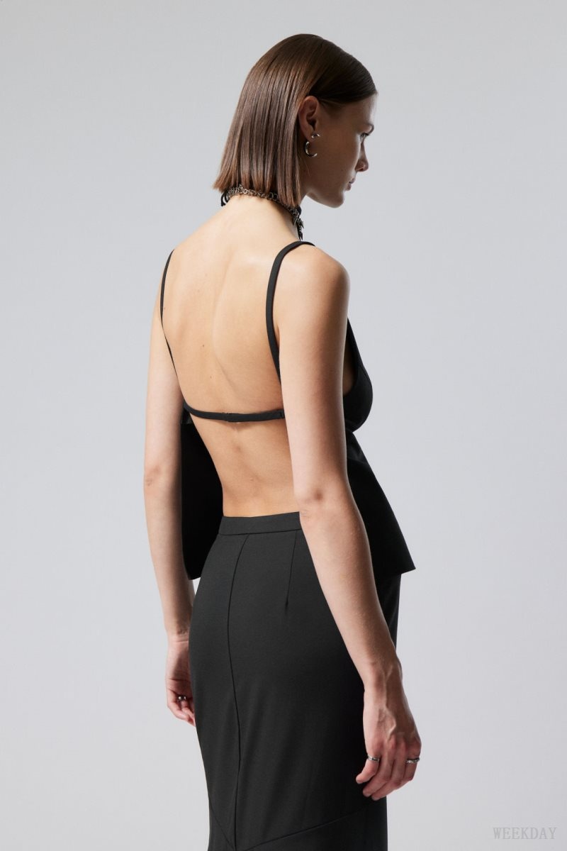 Weekday Fleur Suiting Open Back Top Black | HYWJ3645