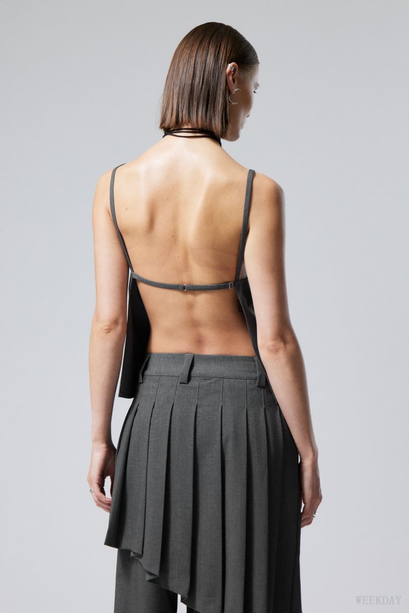 Weekday Fleur Suiting Open Back Top Grey | NOVJ3831