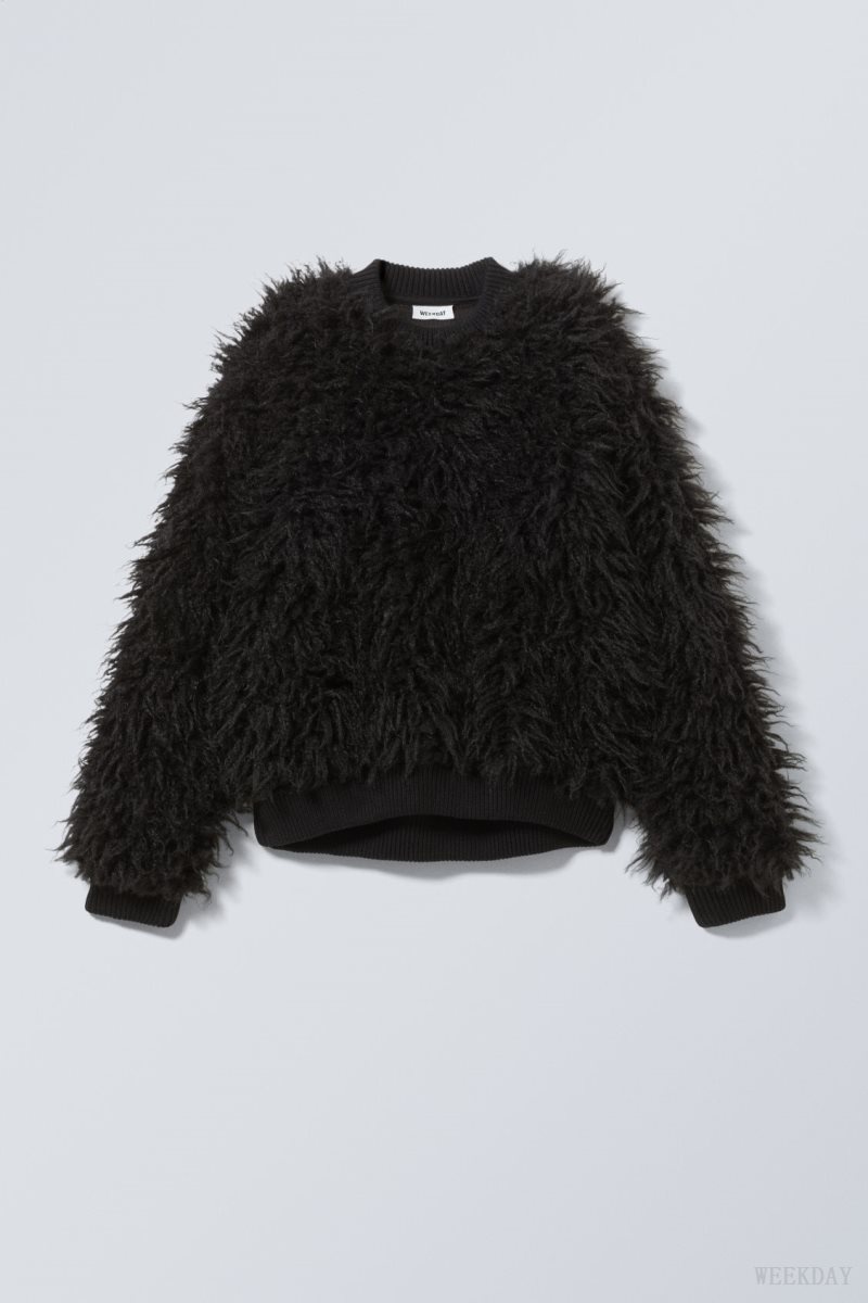 Weekday Fluffy Faux Fur Sweatshirt Black | TLYE0061