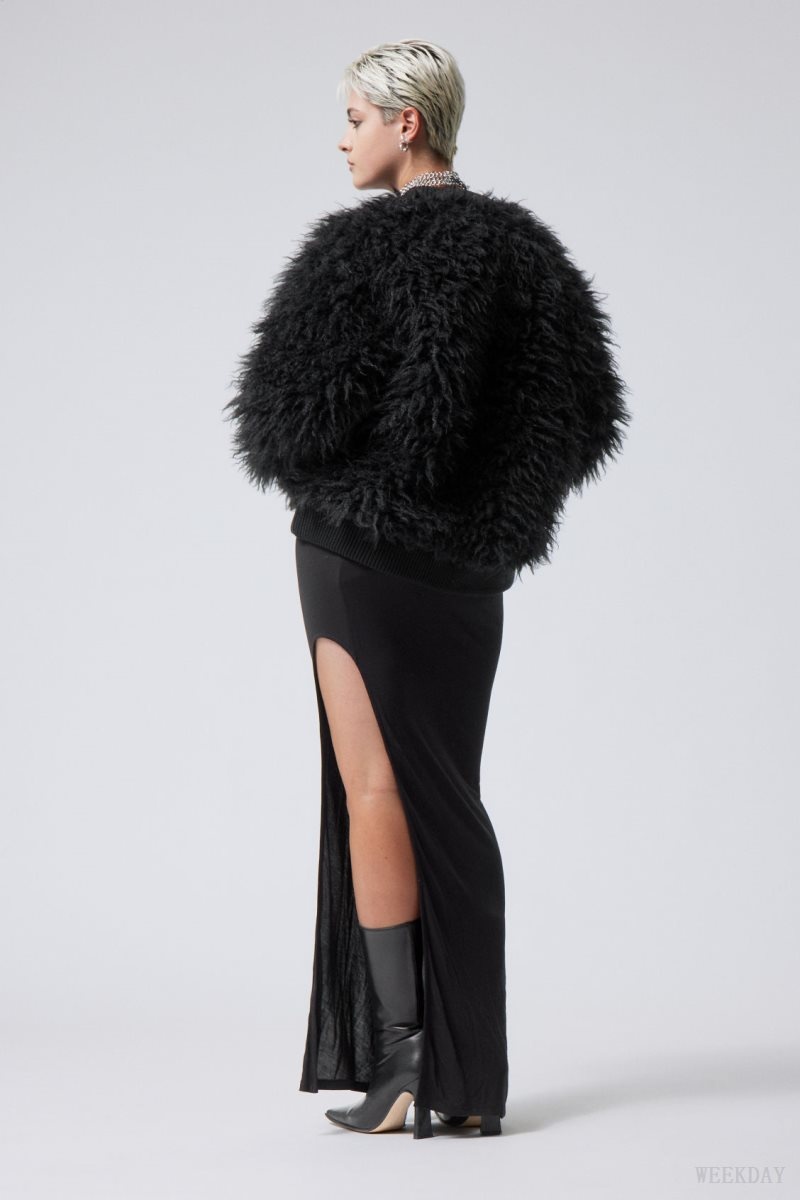 Weekday Fluffy Faux Fur Sweatshirt Black | TLYE0061