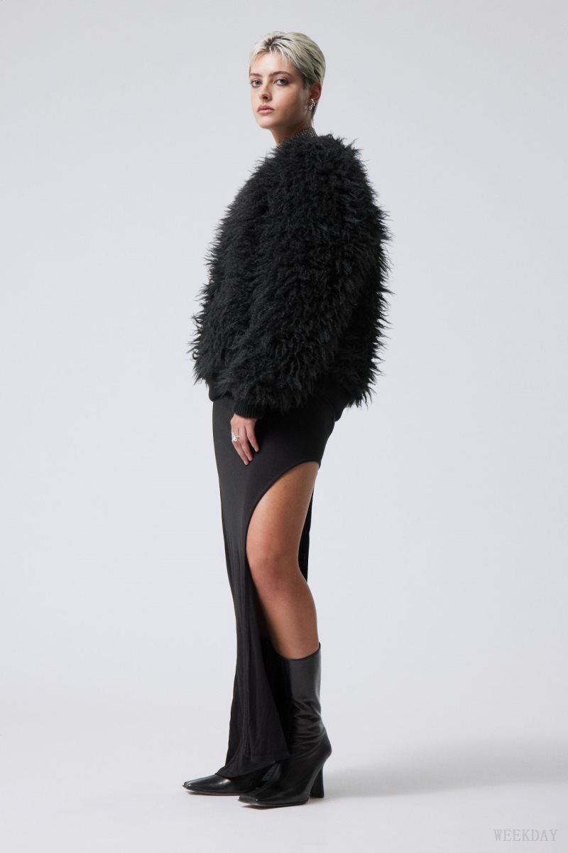 Weekday Fluffy Faux Fur Sweatshirt Black | TLYE0061