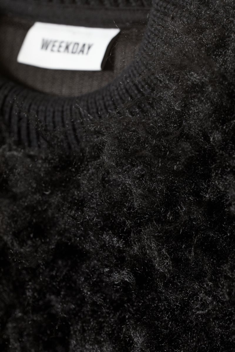 Weekday Fluffy Faux Fur Sweatshirt Black | TLYE0061