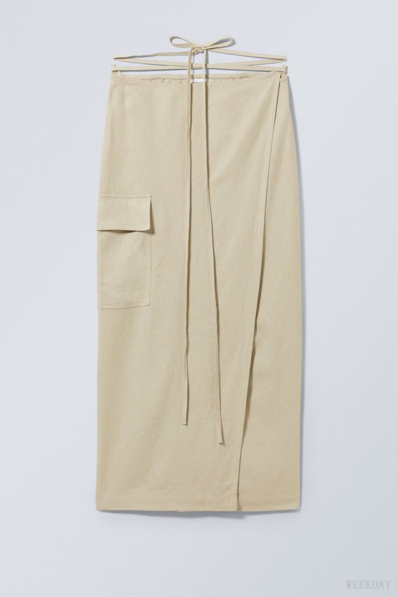 Weekday Fold Linen Mix Long Skirt Beige | JNJM3070