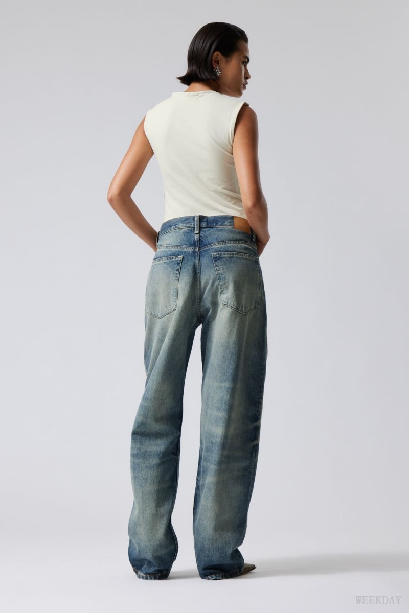 Weekday Galaxy Loose Straight Jeans Blue | DFZR5329