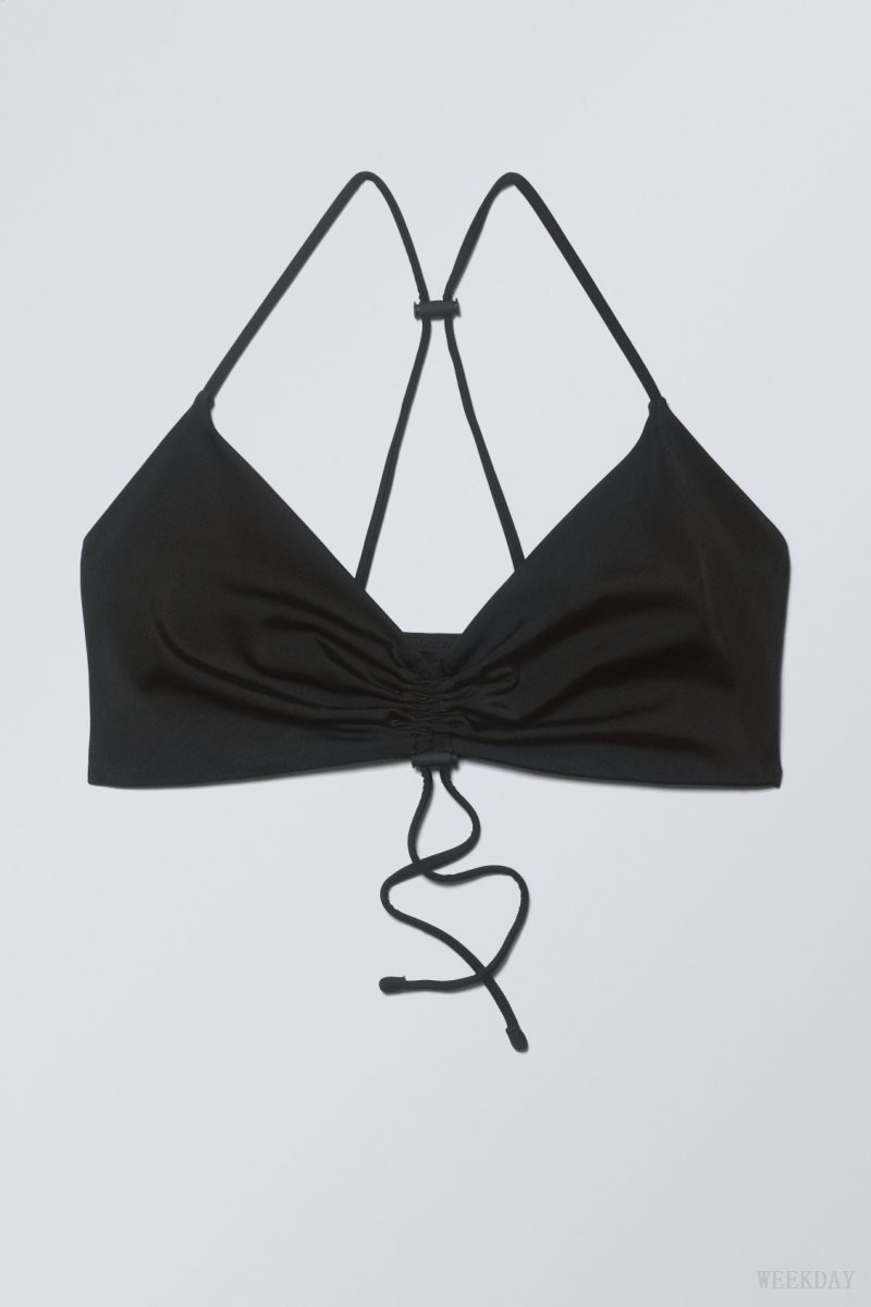 Weekday Gathered Bikini Top Black | XKVT7962