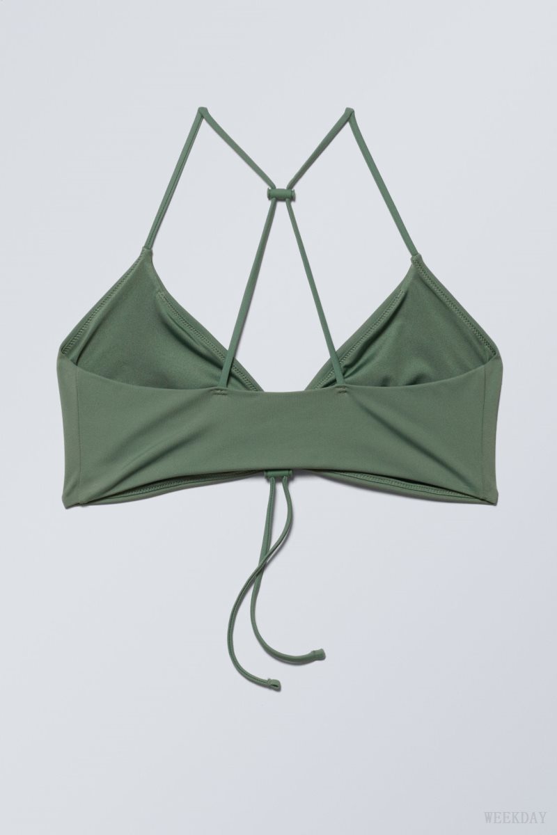 Weekday Gathered Bikini Top Olive Green | PNTJ9364