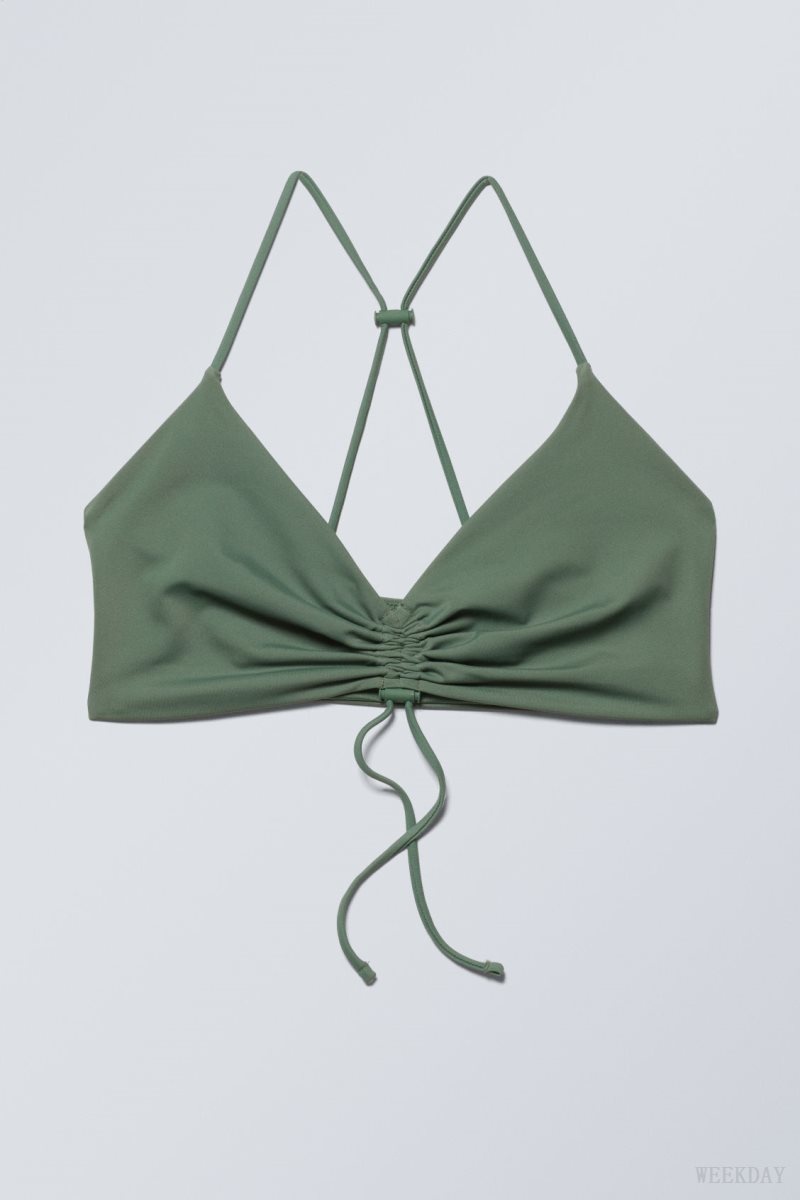 Weekday Gathered Bikini Top Olive Green | PNTJ9364