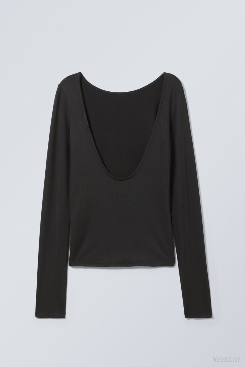 Weekday Gizem Open Back Long Sleeve Top Black | CNOU3872