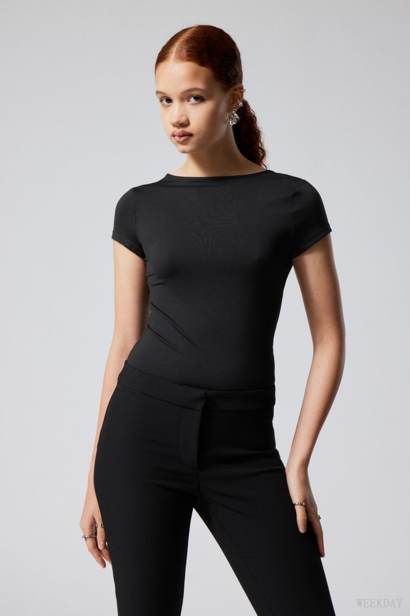 Weekday Gizem Open Back T-shirt Black | JLFI7007