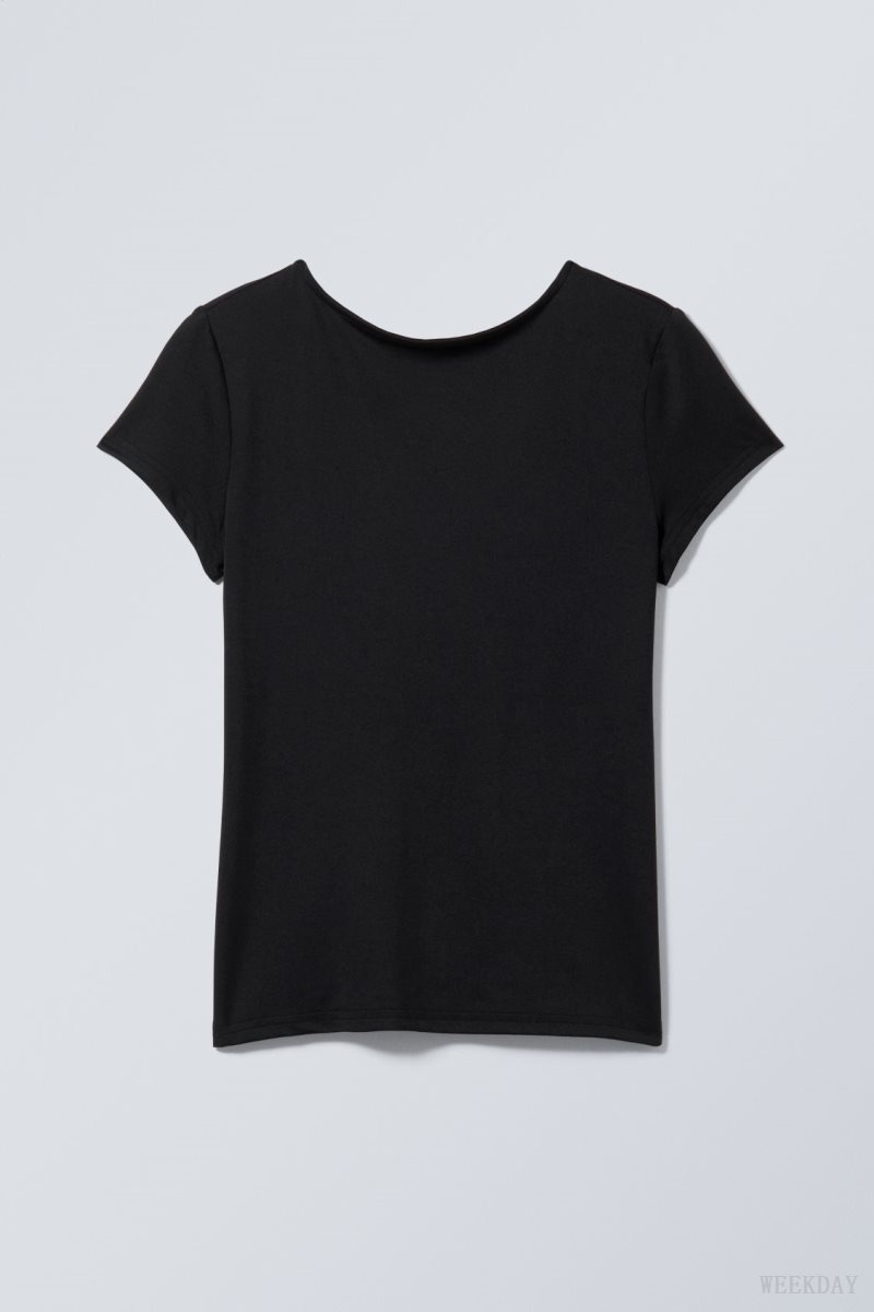 Weekday Gizem Open Back T-shirt Black | JLFI7007