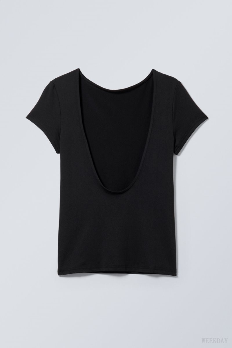 Weekday Gizem Open Back T-shirt Black | JLFI7007