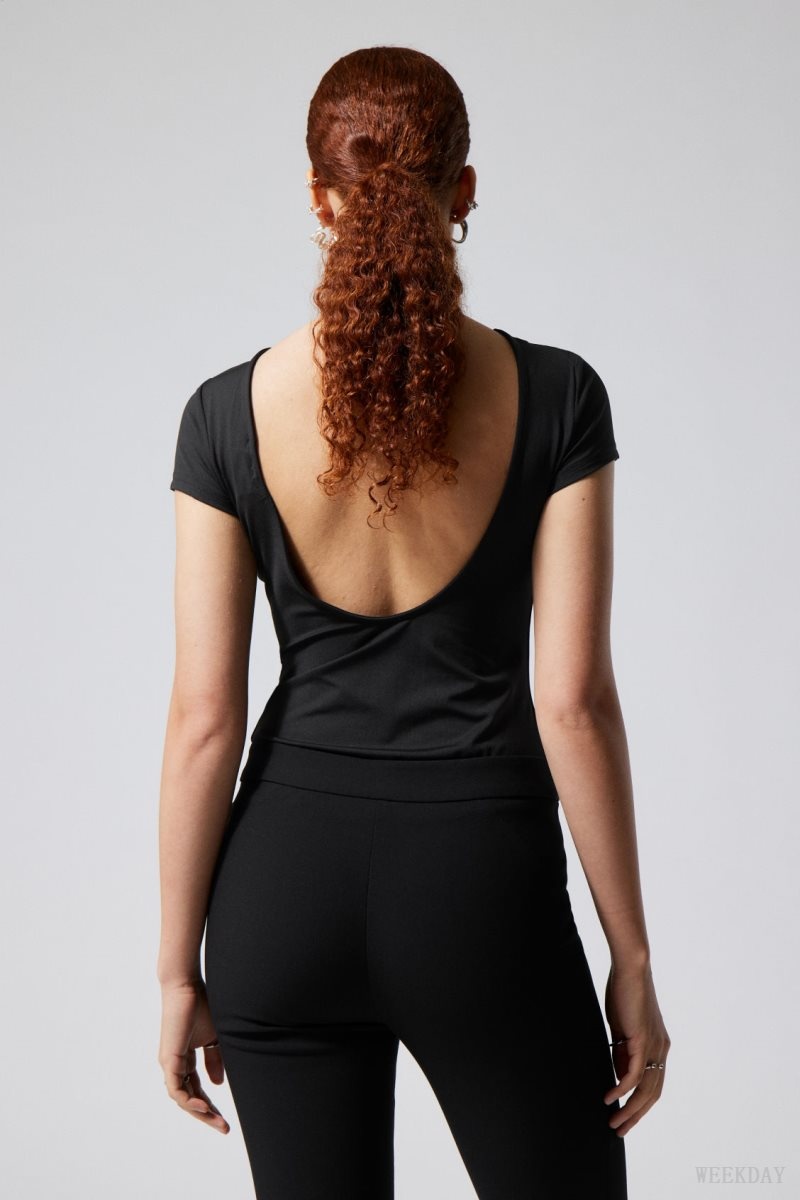 Weekday Gizem Open Back T-shirt Black | JLFI7007