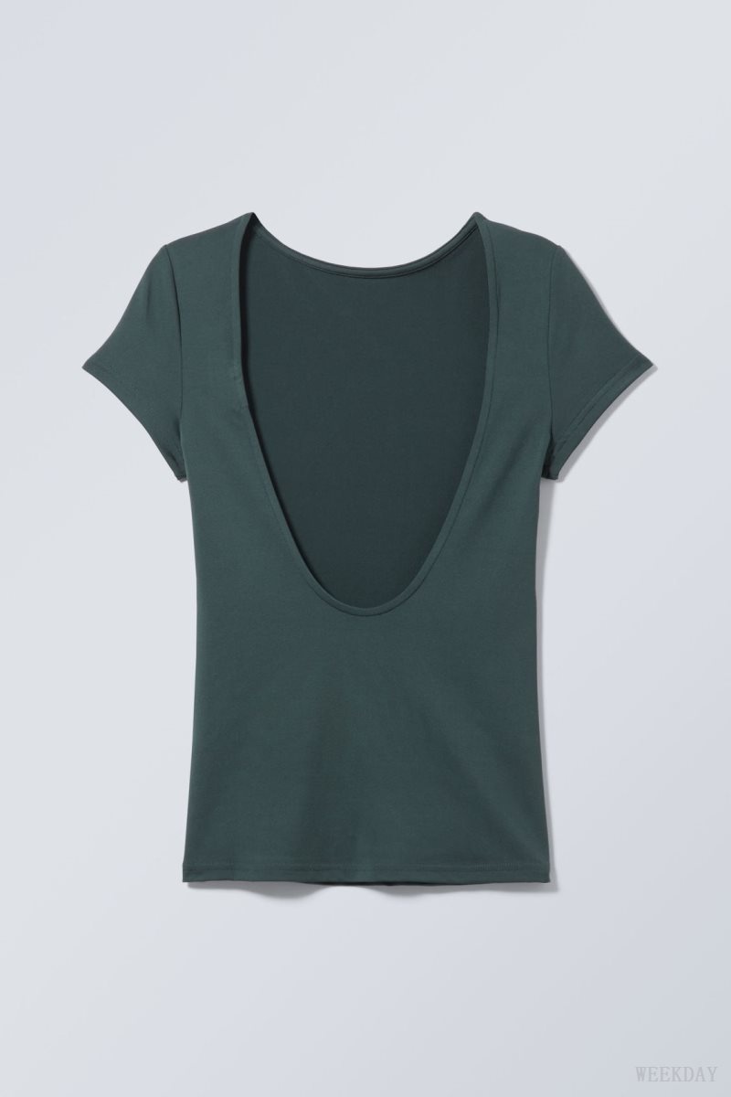 Weekday Gizem Open Back T-shirt Dark Turquoise | BAXF3292