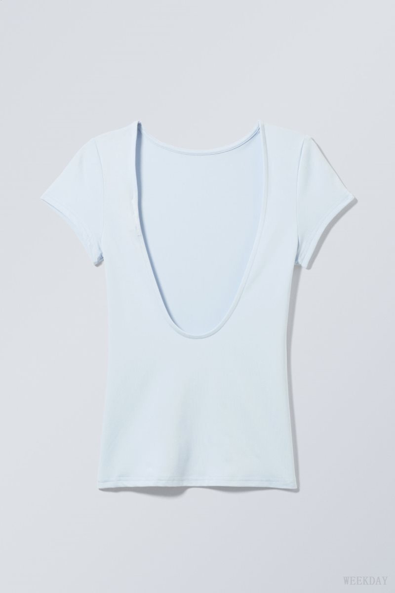 Weekday Gizem Open Back T-shirt Light Blue | LBLZ6849