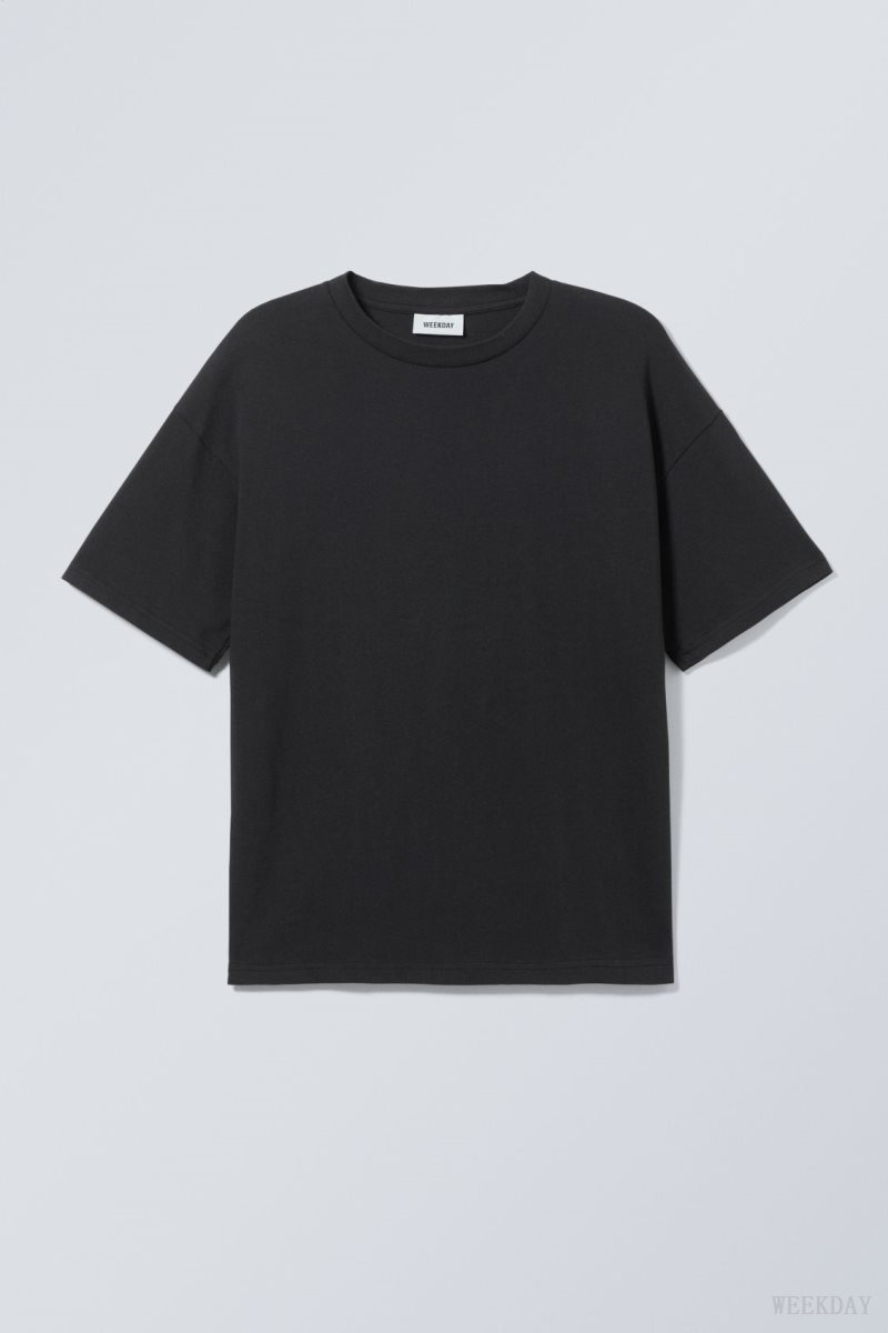 Weekday Great Boxy Heavyweight T-Shirt Black | HRKB3504