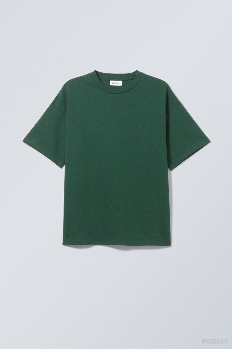 Weekday Great Boxy Heavyweight T-Shirt Dark Green | LORE0438