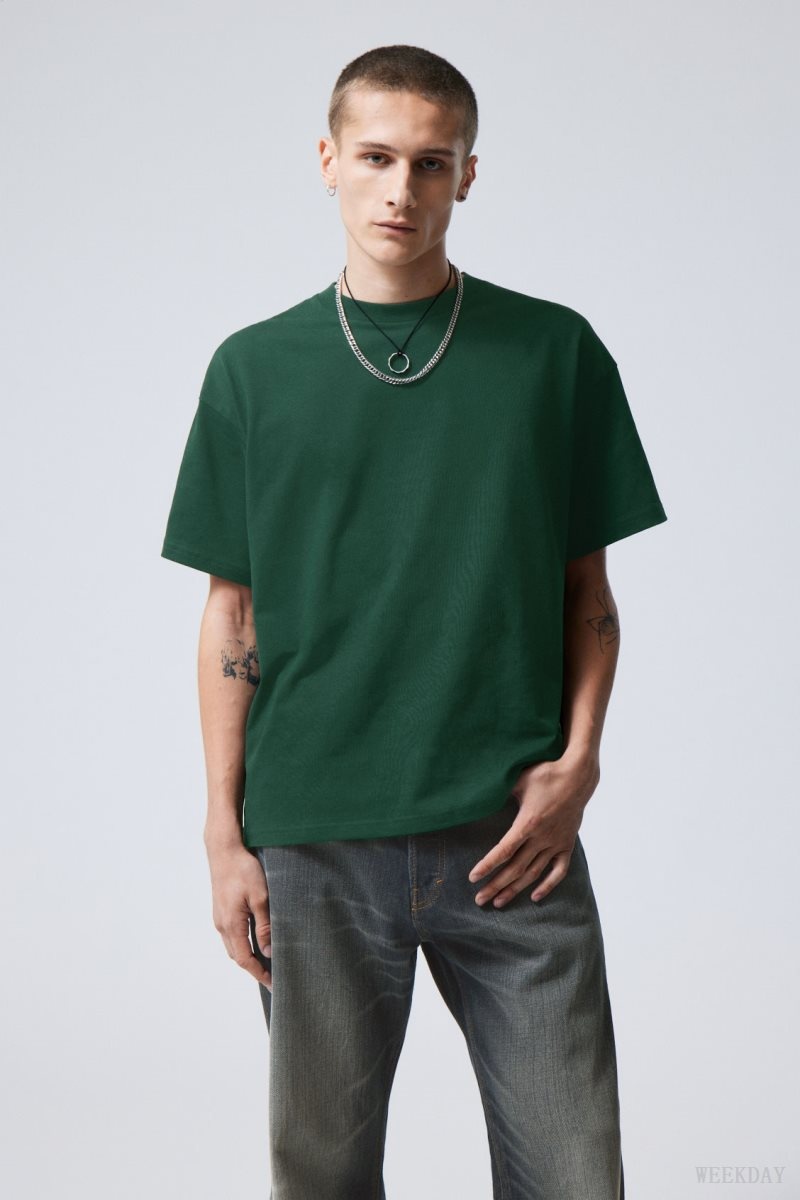 Weekday Great Boxy Heavyweight T-Shirt Dark Green | LORE0438