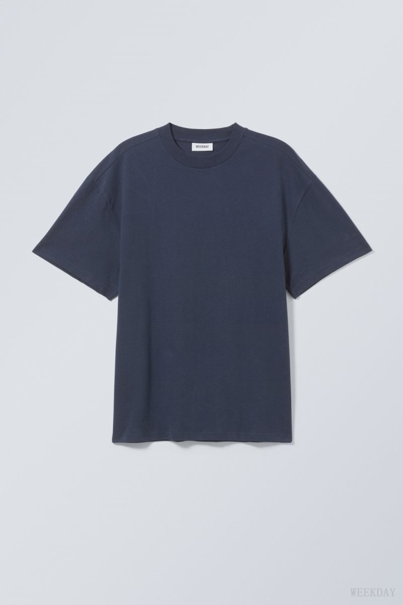 Weekday Great Heavyweight T-shirt Dark Blue | KUFO0023