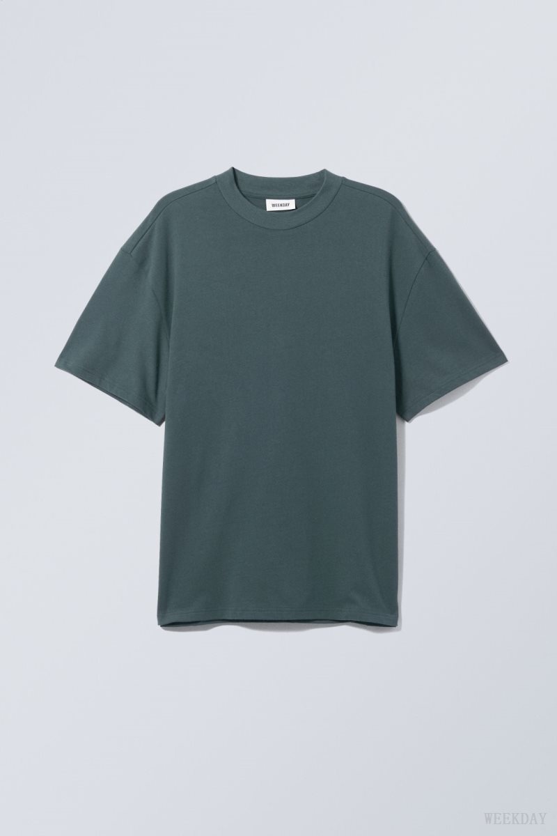 Weekday Great Heavyweight T-shirt Dark Turquoise | CCUX6395