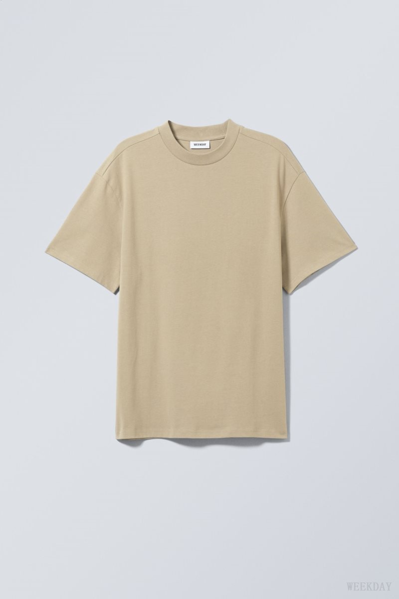 Weekday Great Heavyweight T-shirt Dusty Mole | IPBZ6063