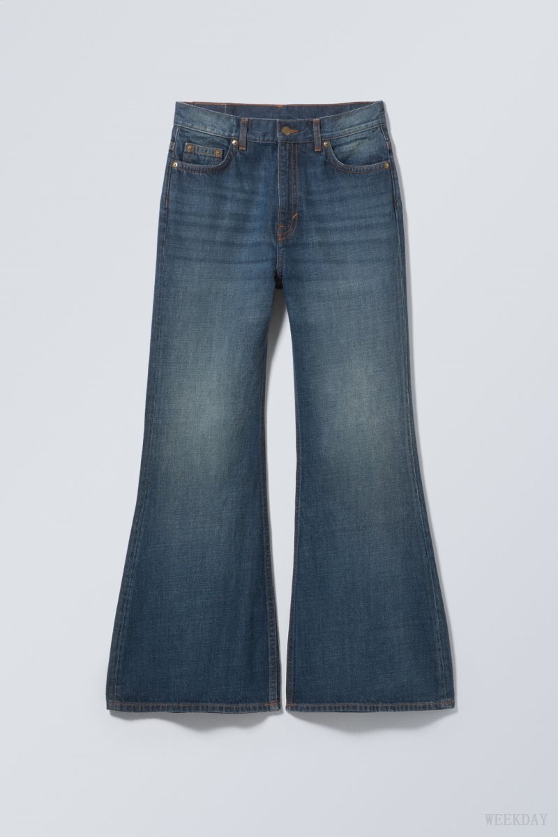 Weekday Grove Low Baggy Flared Jeans Blue | OPUP0723