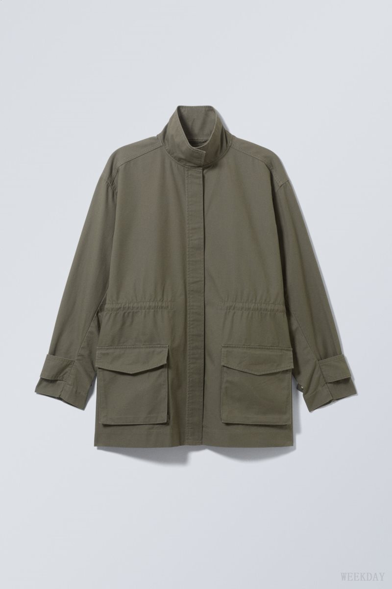 Weekday Hayden Workwear Jacket Dark Khaki | GTER6882