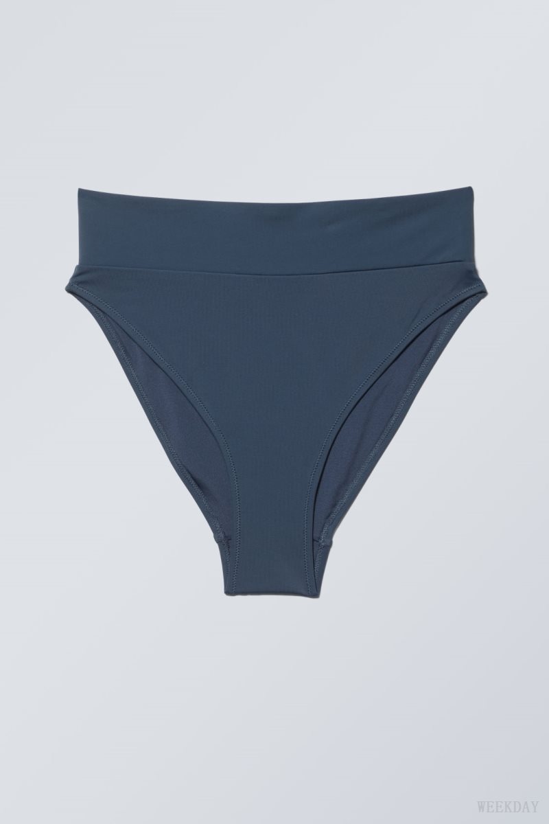 Weekday Heat High Waist Bikini Bottoms Navy | KUZD3456