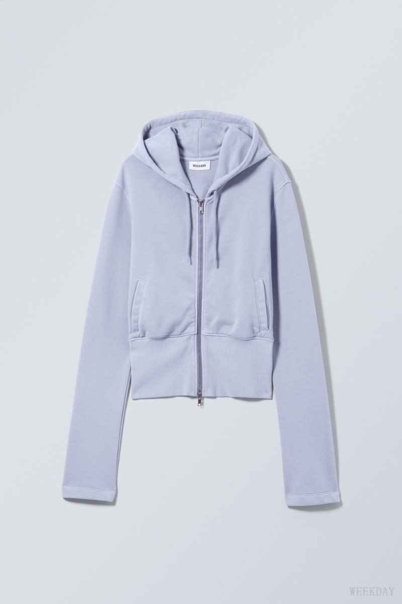 Weekday High Rib Mini Zip Hoodie Light Purple | AUVF3434