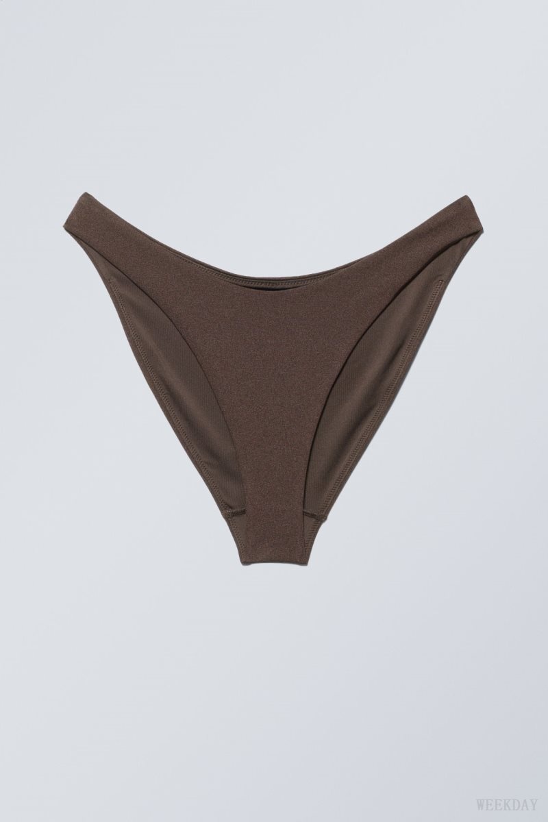 Weekday Highcut Bikini Bottoms Dark Brown | XWVS5862