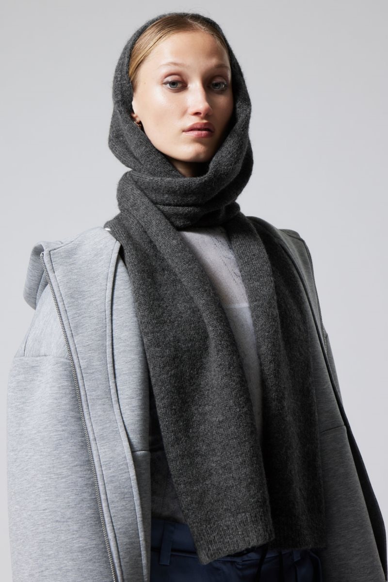 Weekday Hood Scarf Dark Grey | KTJQ1835