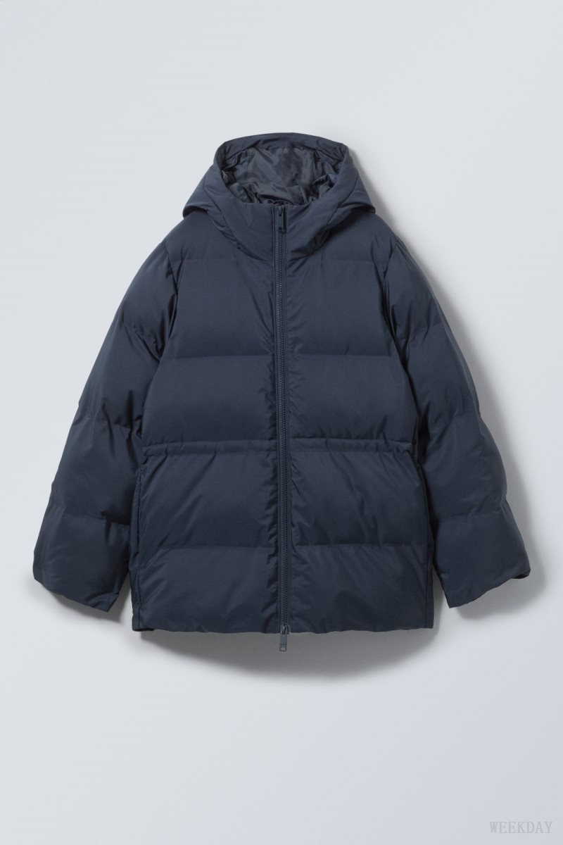 Weekday Illisa Waisted Puffer Jacket Dark Blue | BQDE7439